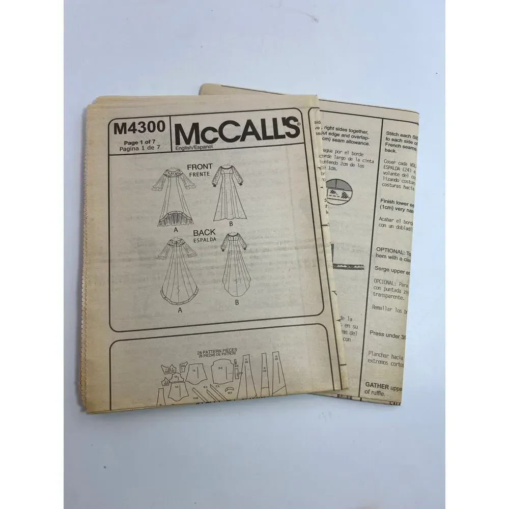 McCalls Alicyn Empire Waist Wedding Gown 4300 8-10-12-14 Sewing Pattern Uncut FF